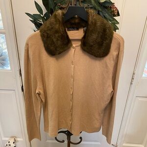 Vintage Venini Removable Faux Fur Collar Button Down Cardigan XL